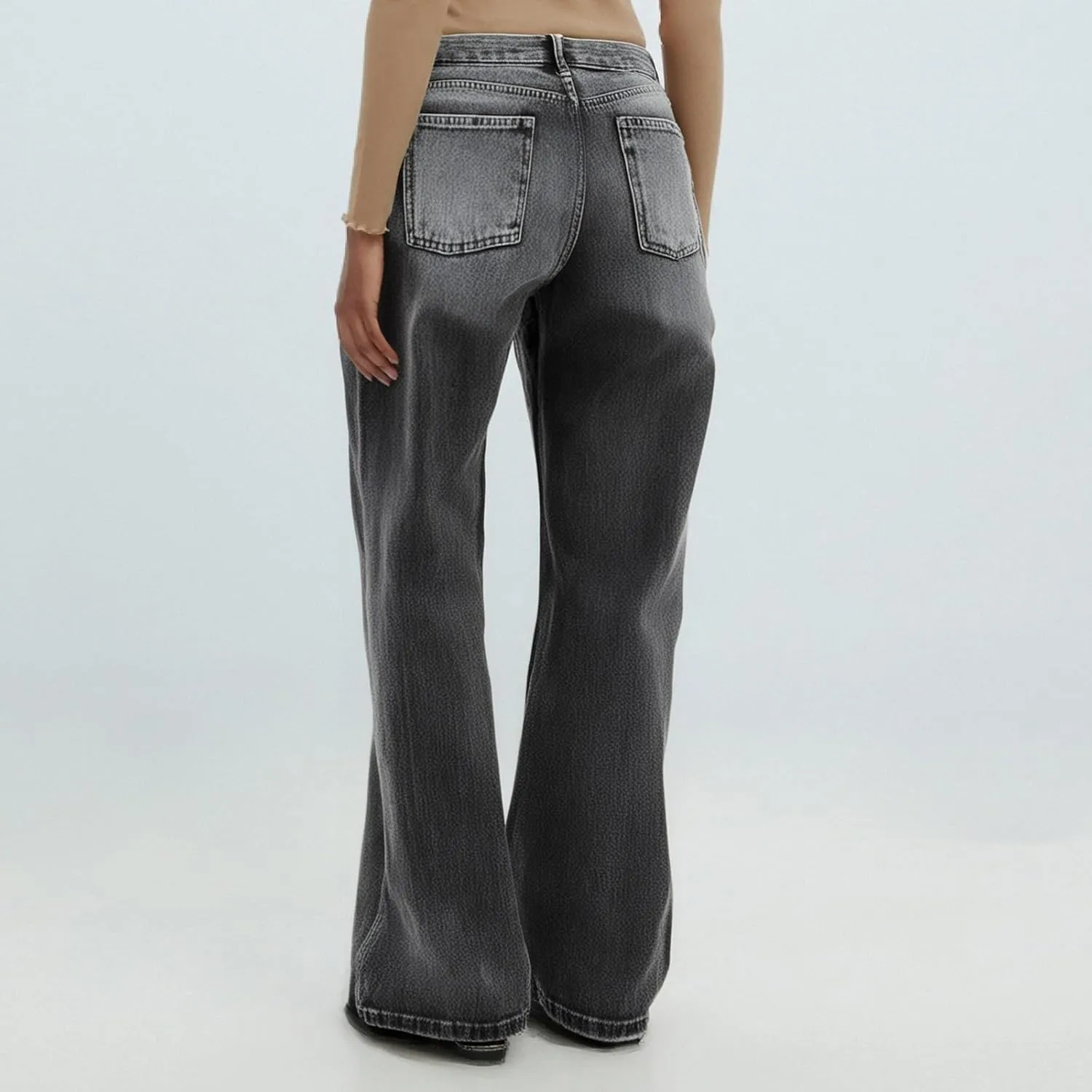 FlekmanArt Wide Leg Jeans for Women Cropped High Waisted Trendy Button Fly Patch Pockets Stretchy Denim Pants Trousers Jeans