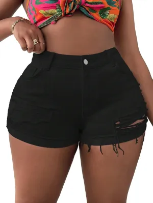 Floerns Women's Plus Size Ripped Jeans High Waisted Frayed Hem Denim Shorts