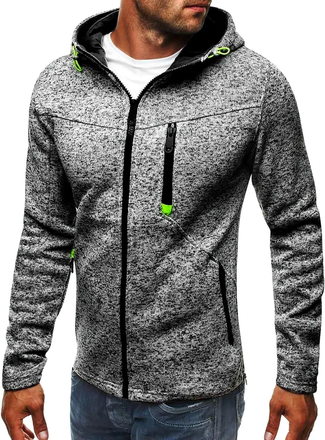 Full Zip Hoodies For Men,Mens Sweatshirt Hooded Fall Sports Jacket Lightweight Slim Fit Casual Long Sleeve Coat