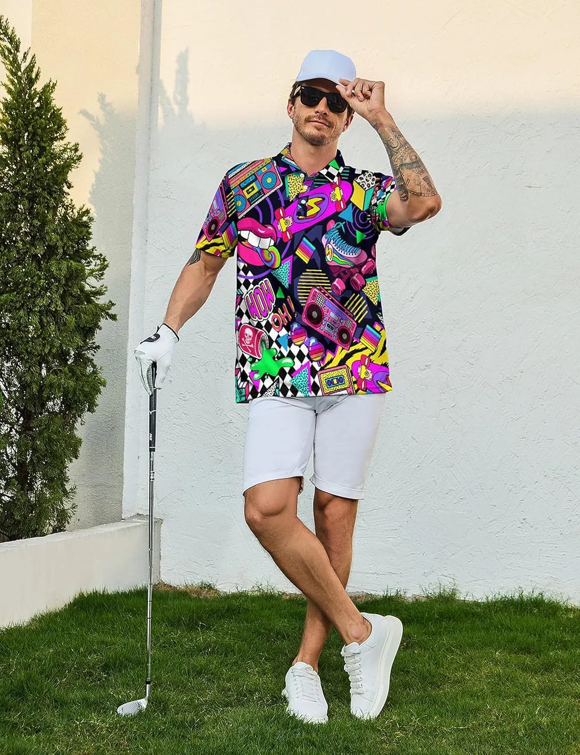 Funny Golf Shirts for Men Golf Polos Short Sleeve Quick Dry Performance Moisture Wicking Polo Shirt