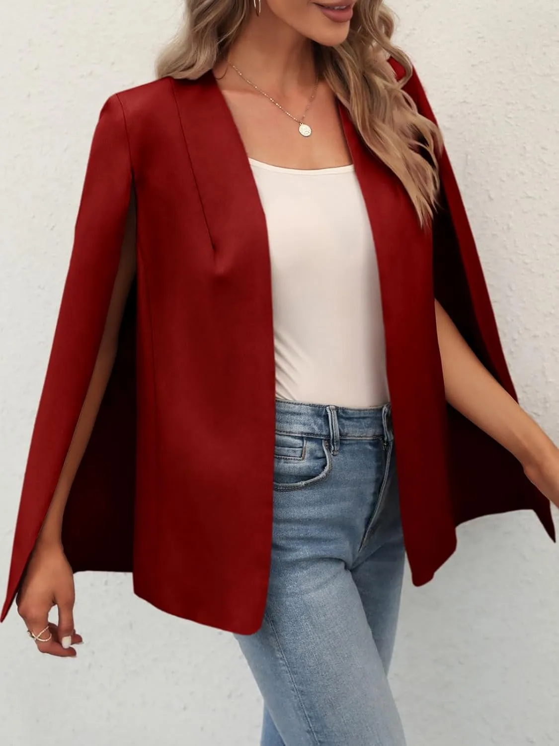 GAMISOTE Womens Cape Blazer Split Sleeve Open Front Casual Jacket Coat Workwear