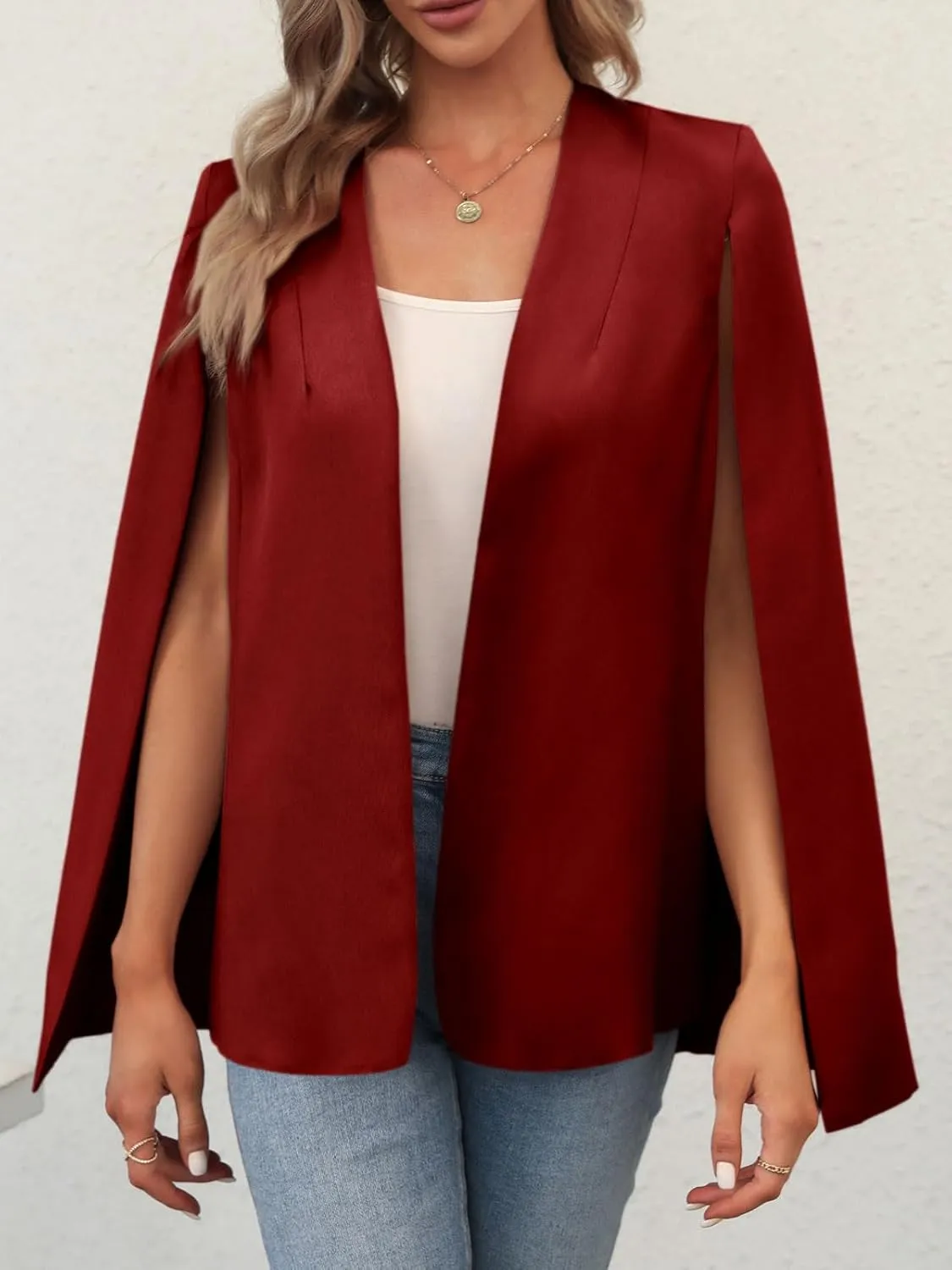 GAMISOTE Womens Cape Blazer Split Sleeve Open Front Casual Jacket Coat Workwear