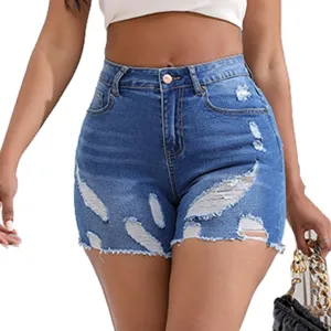 GOKKILRW Womens Ripped Jeans Shorts Summer Stretch Skinny Distressed Straight Leg Stylish High Waist Curvy Denim Shorts Sexy
