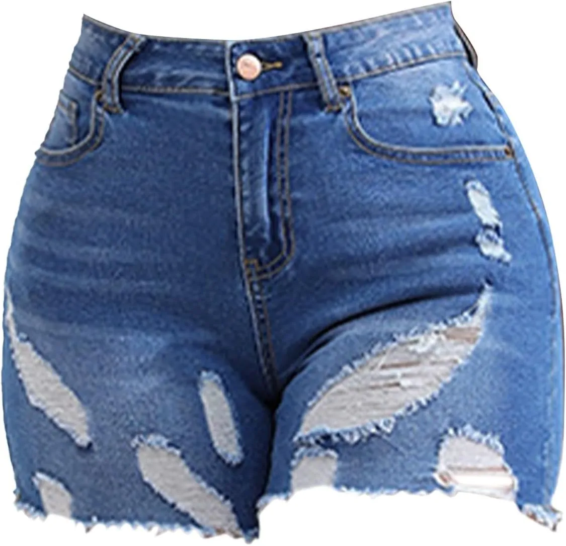 GOKKILRW Womens Ripped Jeans Shorts Summer Stretch Skinny Distressed Straight Leg Stylish High Waist Curvy Denim Shorts Sexy