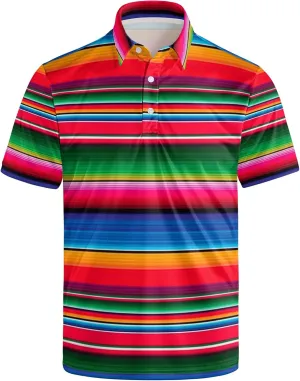 Golf Shirts for Men Printed Quick Dry Short Sleeve Performance Polo Shirts Moisture Wicking Collared Tennis T-Shirt