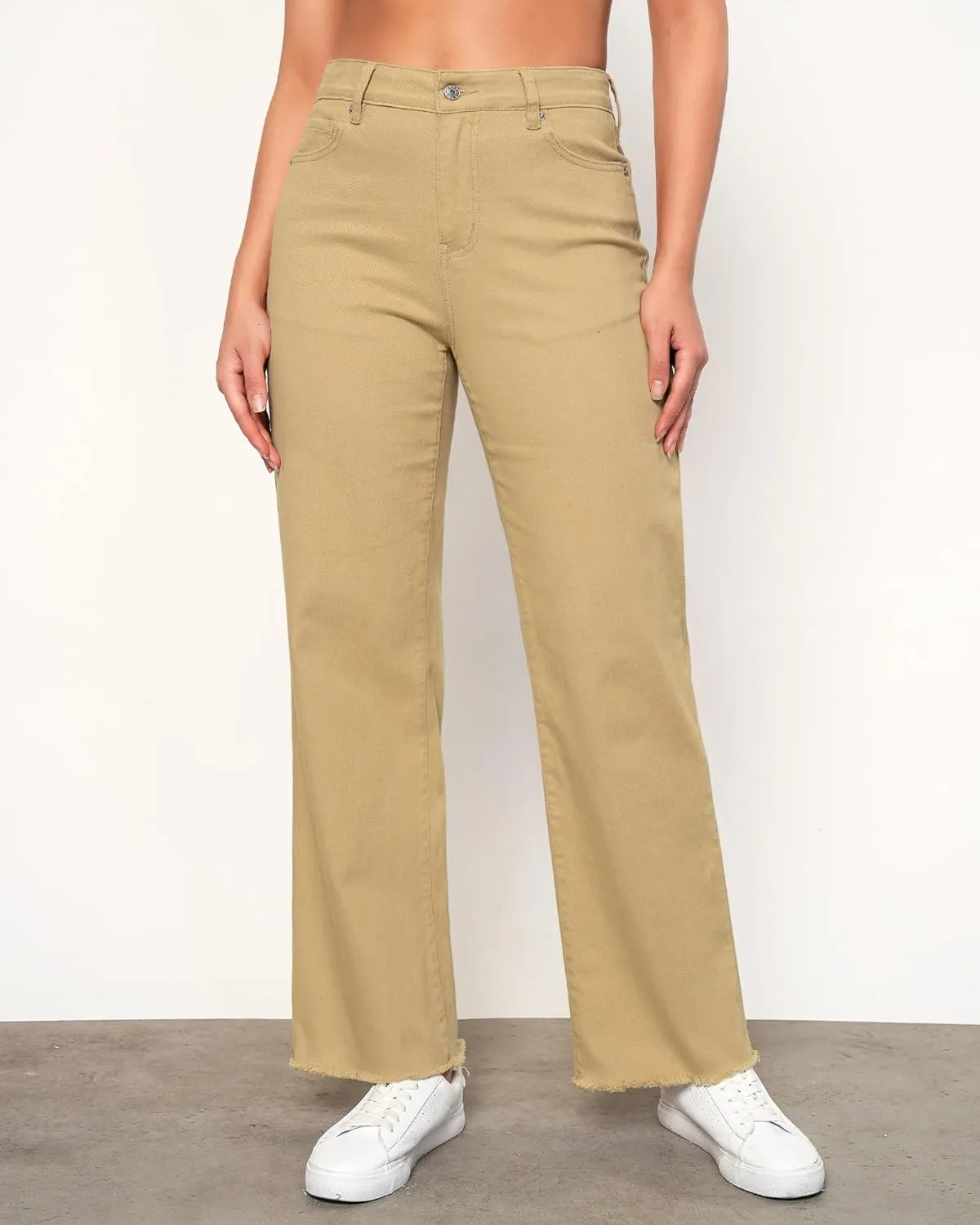 GRAPENT Straight Leg Jeans for Women High Waisted Stretchy Frayed Raw Hem Loose Denim Pants Casual Baggy Jean Trousers