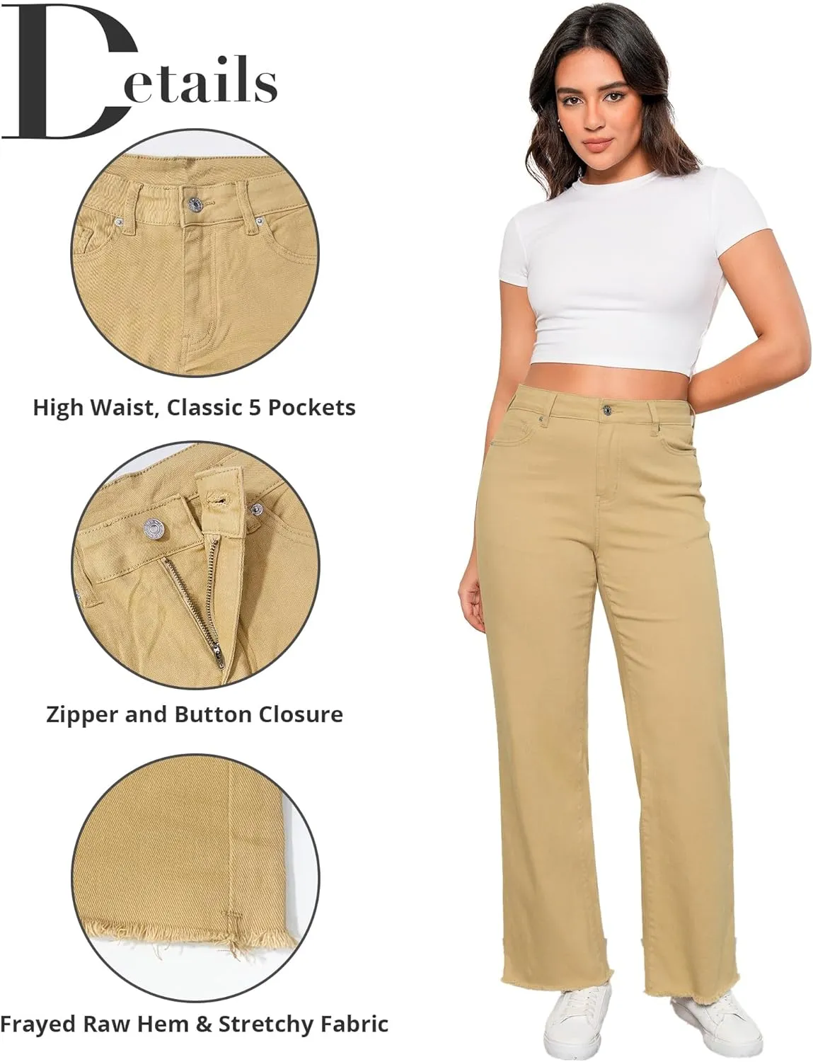 GRAPENT Straight Leg Jeans for Women High Waisted Stretchy Frayed Raw Hem Loose Denim Pants Casual Baggy Jean Trousers