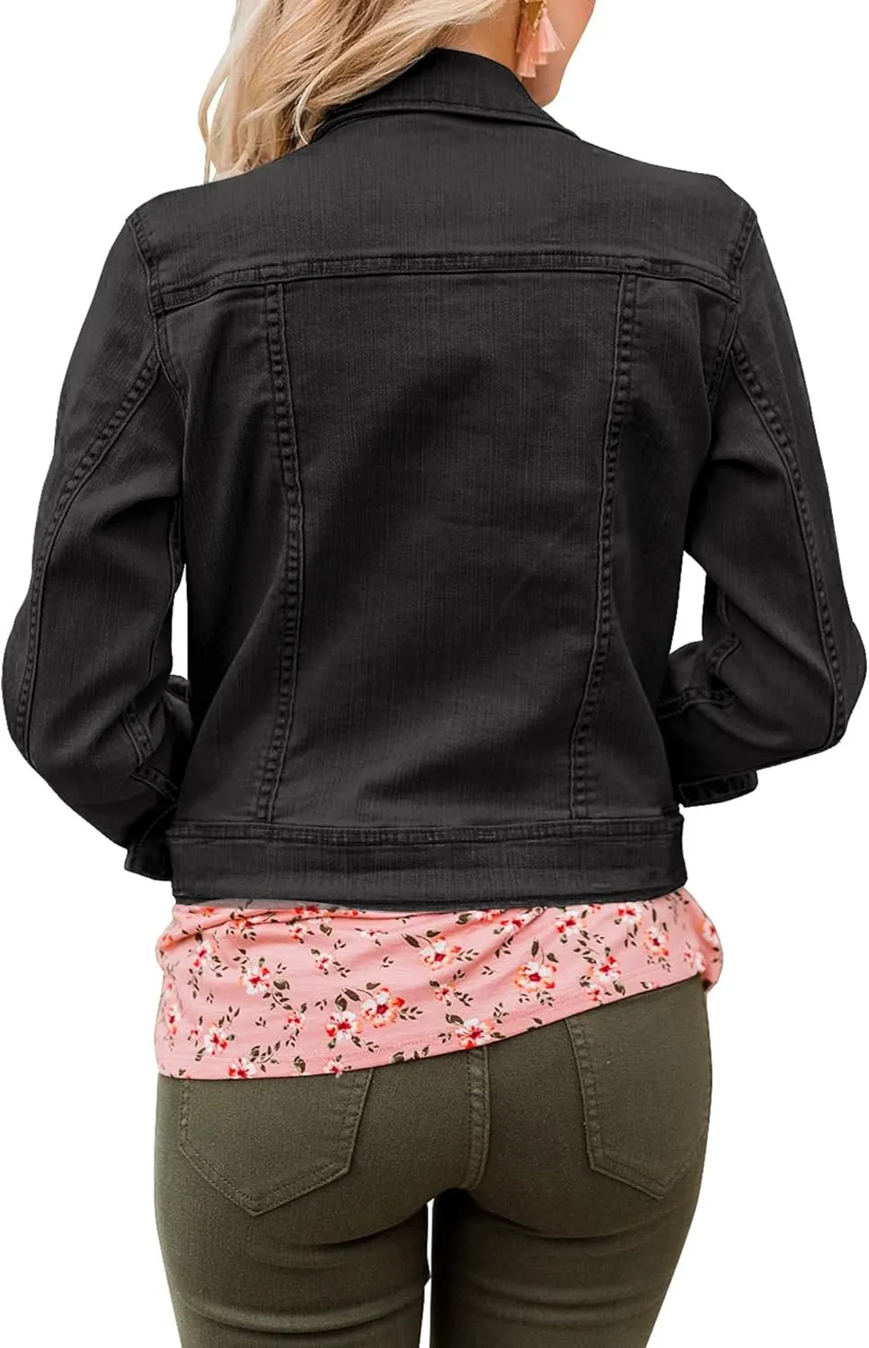 GRAPENT Women's Basic Button Down Long Sleeve Stretchy Jean Trucker Denim Jacket
