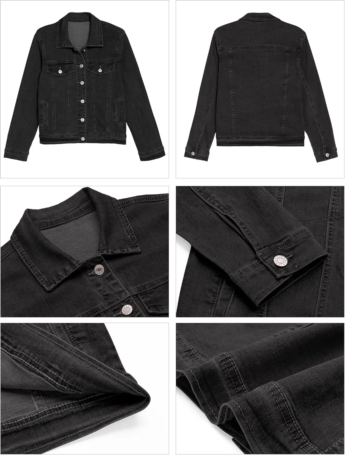 GRAPENT Women's Basic Button Down Long Sleeve Stretchy Jean Trucker Denim Jacket