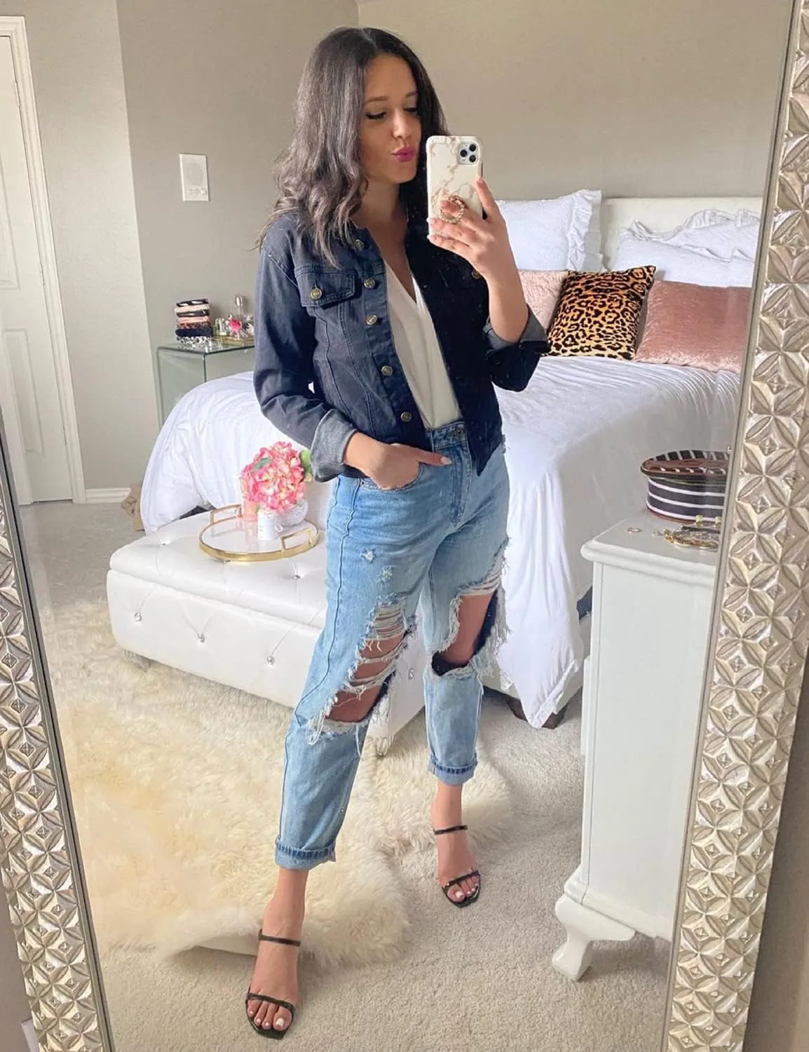 GRAPENT Women's Basic Button Down Long Sleeve Stretchy Jean Trucker Denim Jacket