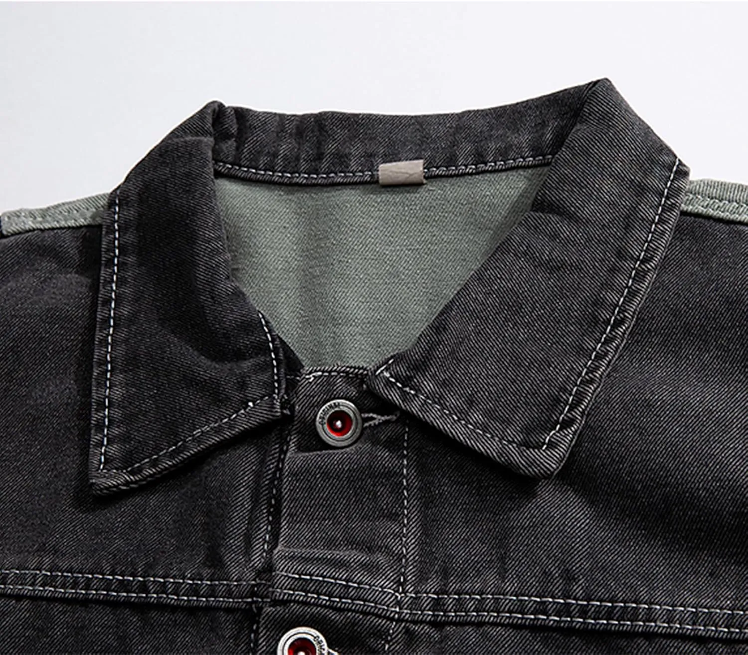 GURUNVANI Patchwork Denim Jacket Mens Oversized Jean Coat Button Down Outwear Tops