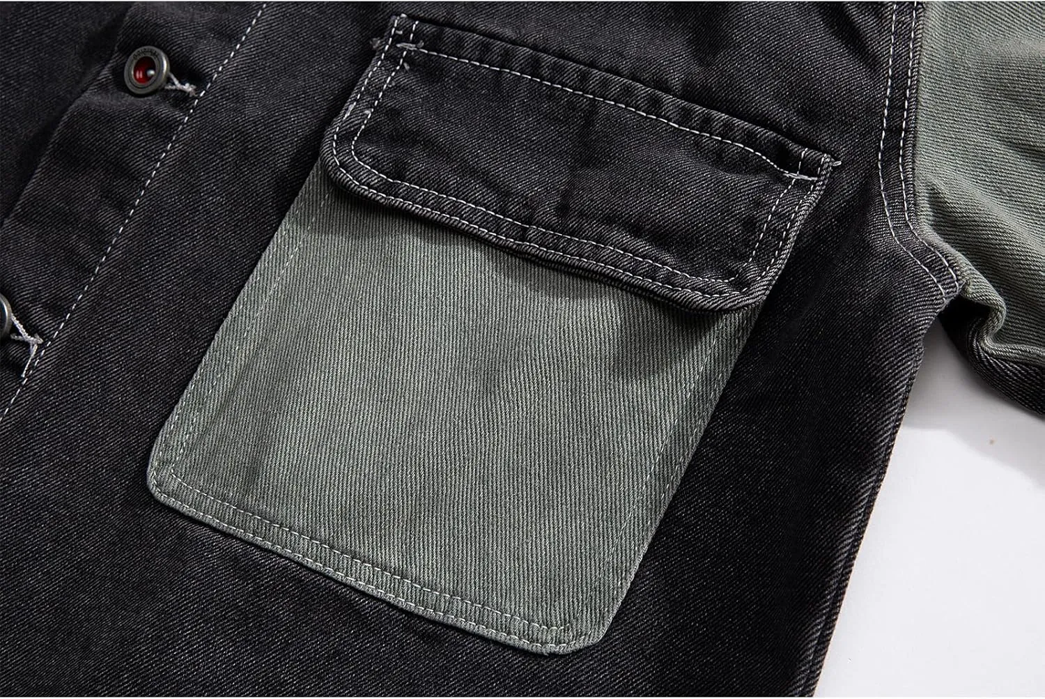 GURUNVANI Patchwork Denim Jacket Mens Oversized Jean Coat Button Down Outwear Tops