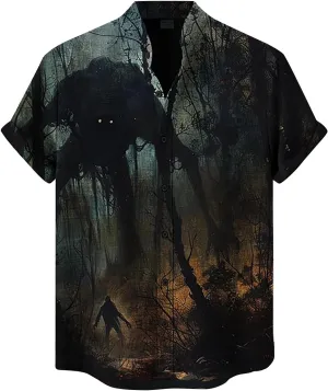 Halloween Shirt Men Fun Pumpkins Skull Men's Halloween Button Up Shirt Hawaiian Funky Holiday Festival Party Shirts