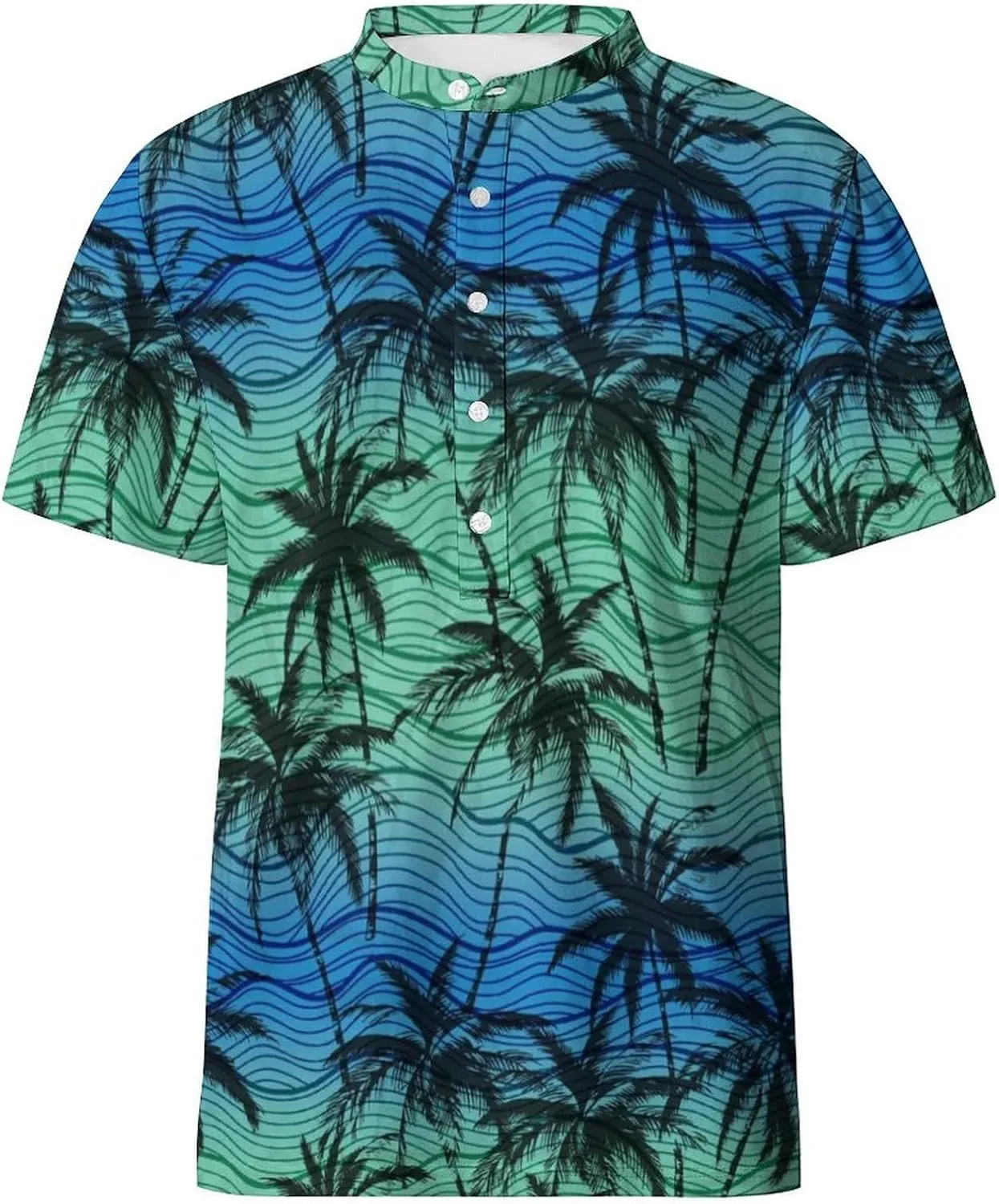 Hawaiian Mens Henley Polo Shirts Short Sleeve Quick Dry Funny Print Casual Collarless Golf Shirts for Men