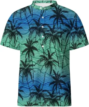 Hawaiian Mens Henley Polo Shirts Short Sleeve Quick Dry Funny Print Casual Collarless Golf Shirts for Men