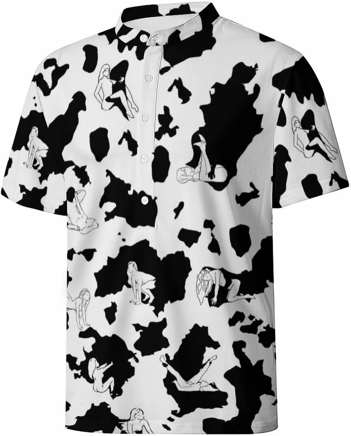 Hawaiian Mens Henley Polo Shirts Short Sleeve Quick Dry Funny Print Casual Collarless Golf Shirts for Men