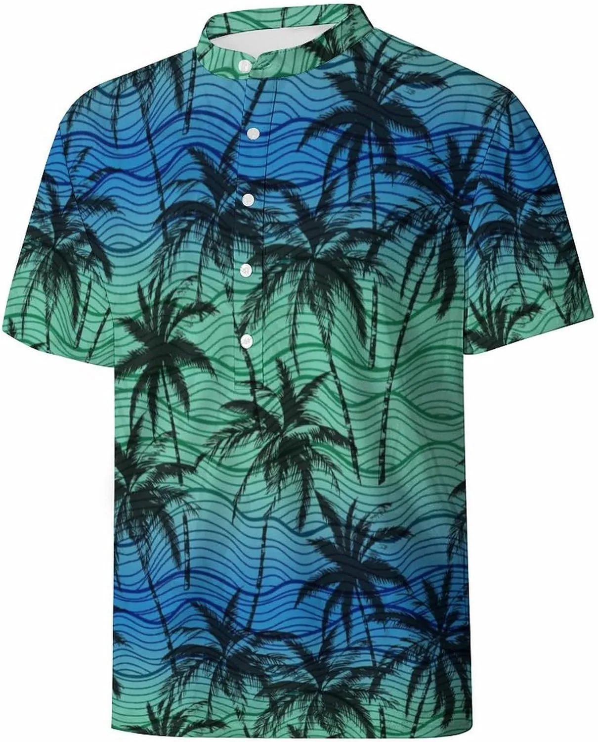 Hawaiian Mens Henley Polo Shirts Short Sleeve Quick Dry Funny Print Casual Collarless Golf Shirts for Men