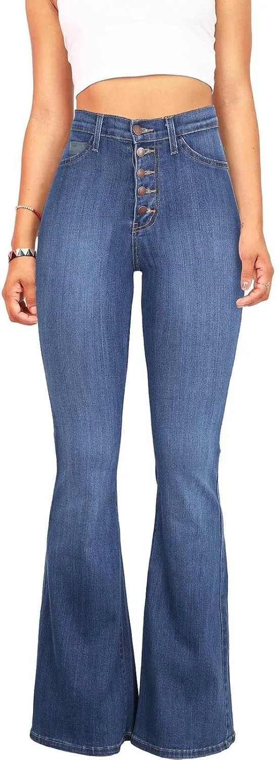 High Waisted Bell Bottom Jeans for Women Stretchy Flare Bootcut Pants Casual Loose Fit Skinny Wide Leg Denim Pant