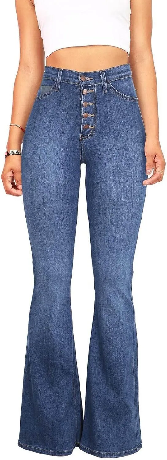 High Waisted Bell Bottom Jeans for Women Stretchy Flare Bootcut Pants Casual Loose Fit Skinny Wide Leg Denim Pant