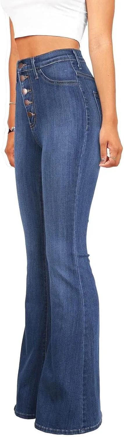 High Waisted Bell Bottom Jeans for Women Stretchy Flare Bootcut Pants Casual Loose Fit Skinny Wide Leg Denim Pant