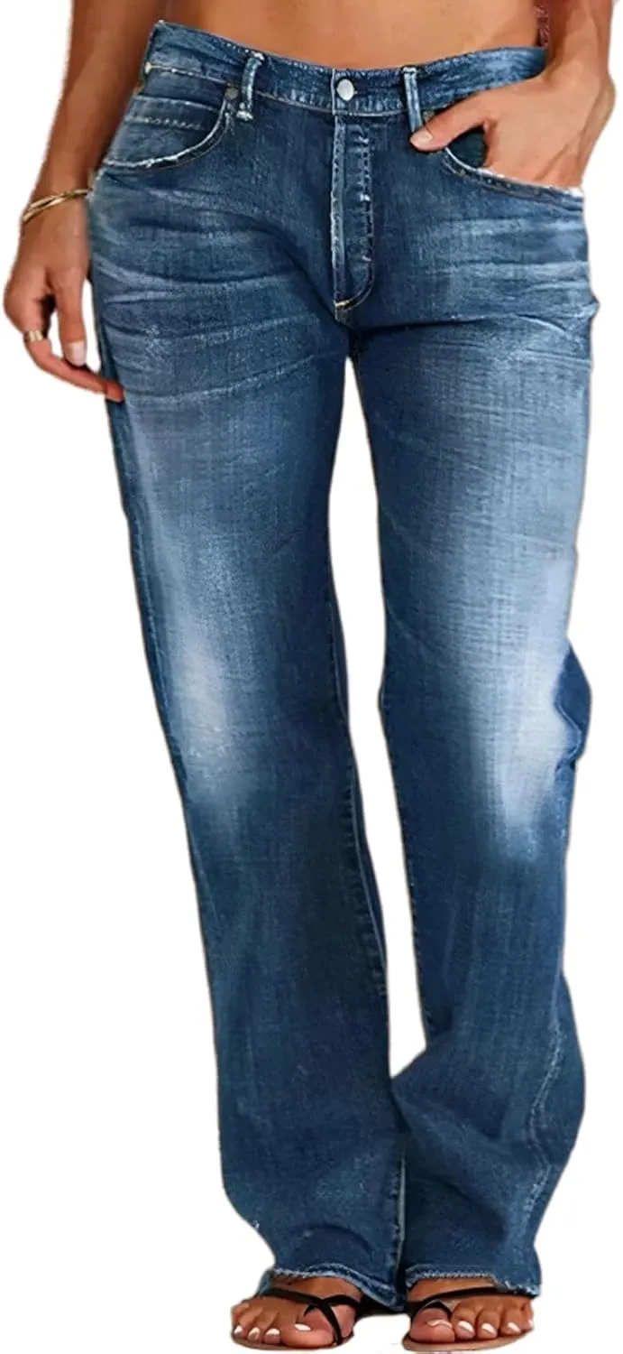 High Waisted Jeans for Women 2024 Loose Distressed Ripped Stretchy Straight Leg Boyfriend Denim Pants