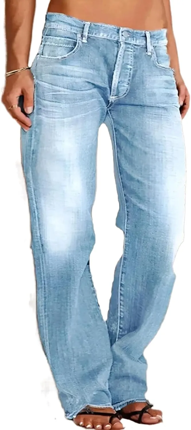 High Waisted Jeans for Women 2024 Loose Distressed Ripped Stretchy Straight Leg Boyfriend Denim Pants