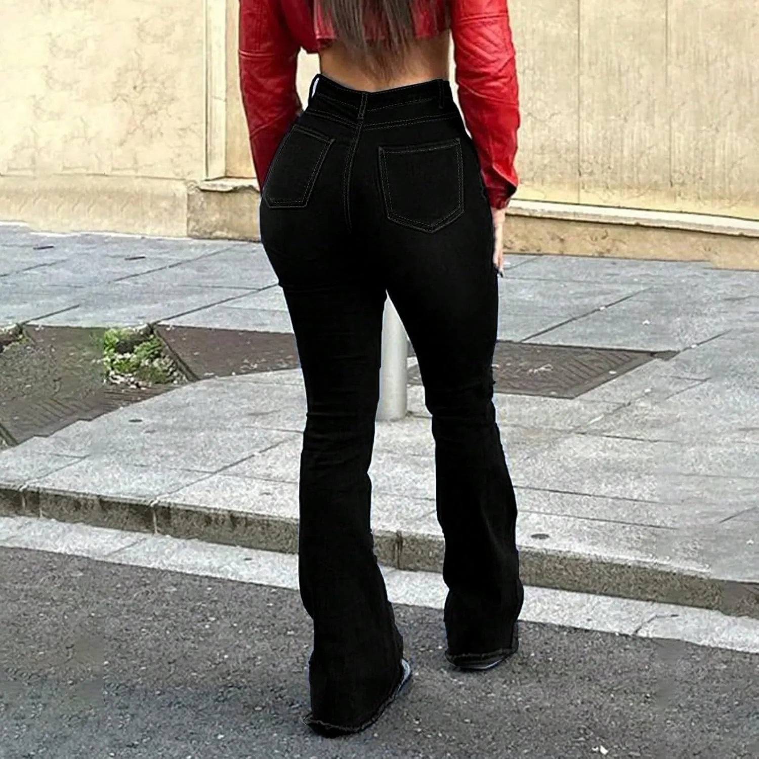 High Waisted Jeans for Women Wide Leg Distressed Hem Denim Pants with Pockets Summer Ripped Tights Boot Cut Comfy Jeans 2025