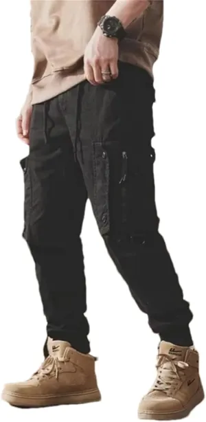 Hndudnff Men's Loose Multi-Pocket Cargo Pants Overalls Casual Straight Military Tactical Joggers Trousers