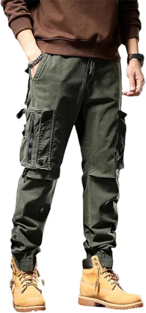 Hndudnff Men's Loose Multi-Pocket Cargo Pants Overalls Casual Straight Military Tactical Joggers Trousers