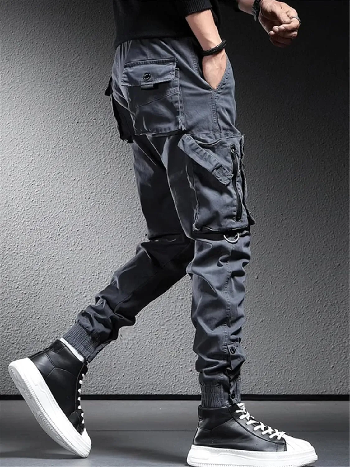 Hndudnff Men's Loose Multi-Pocket Cargo Pants Overalls Casual Straight Military Tactical Joggers Trousers