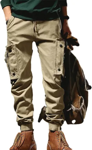 Hndudnff Men's Loose Multi-Pocket Cargo Pants Overalls Casual Straight Military Tactical Joggers Trousers