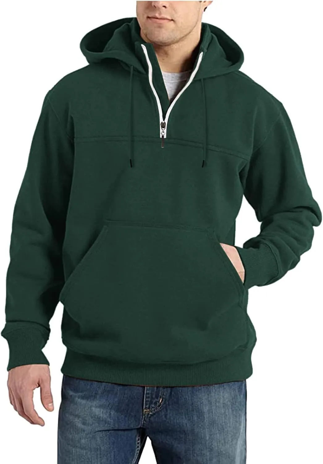 Hoodie Mens 1/4 Zip Sweatshirts Casual Long Sleeve Classic Drawstring Pullover Tops Loose Sports Jacket with Pocket