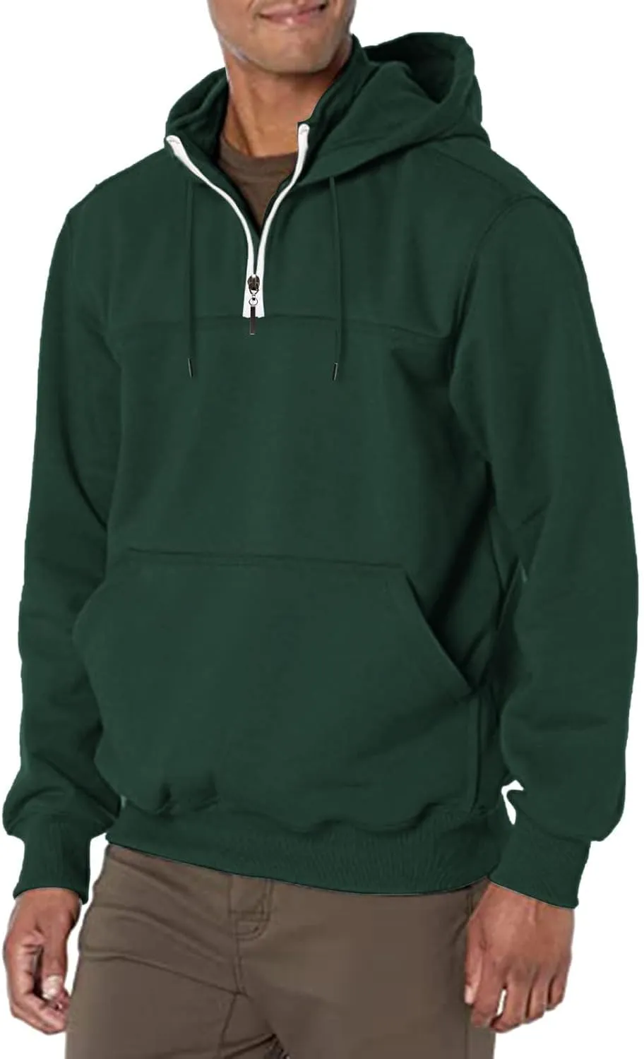 Hoodie Mens 1/4 Zip Sweatshirts Casual Long Sleeve Classic Drawstring Pullover Tops Loose Sports Jacket with Pocket