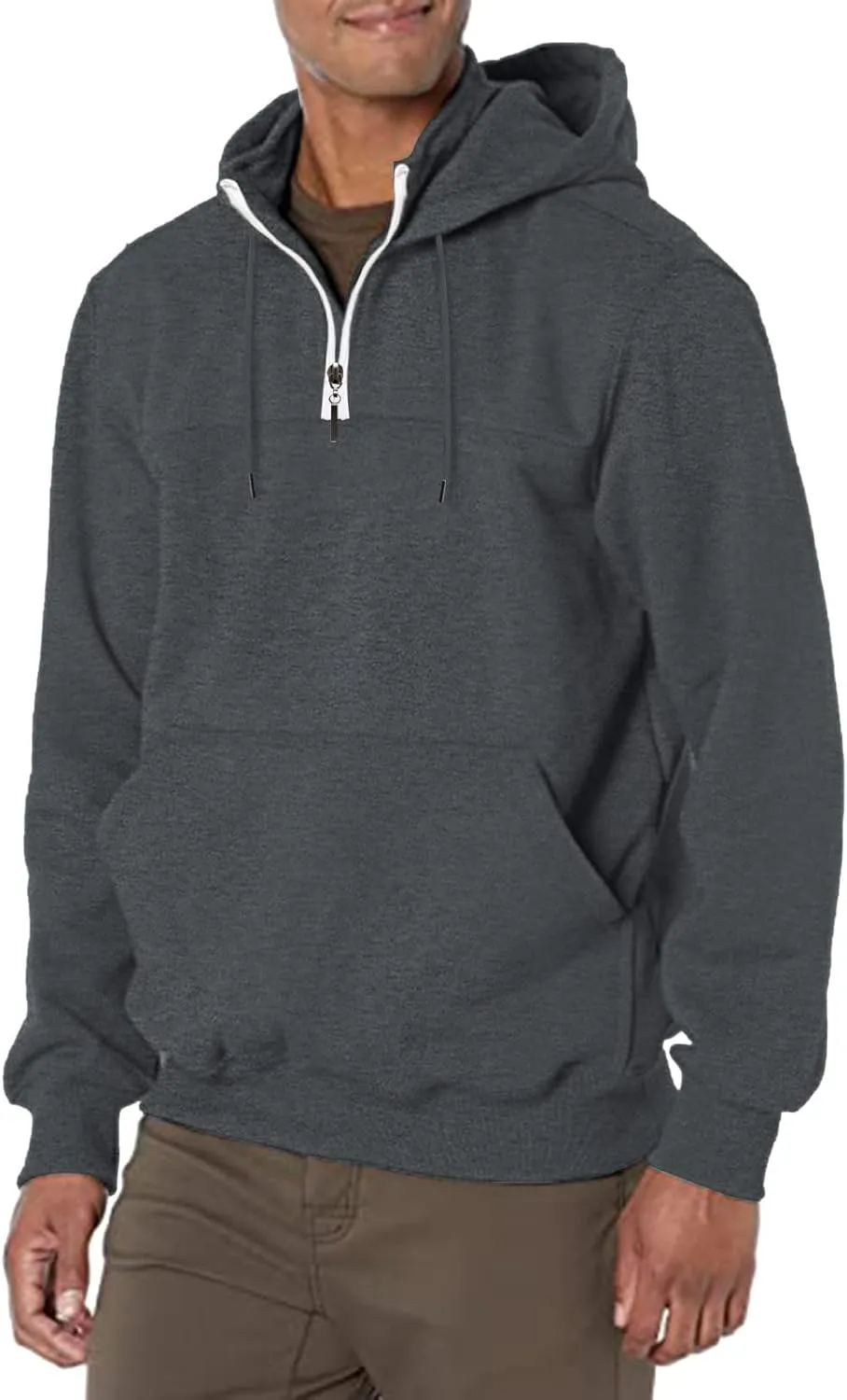 Hoodie Mens 1/4 Zip Sweatshirts Casual Long Sleeve Classic Drawstring Pullover Tops Loose Sports Jacket with Pocket