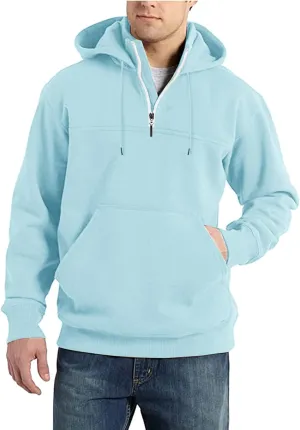 Hoodie Mens 1/4 Zip Sweatshirts Casual Long Sleeve Classic Drawstring Pullover Tops Loose Sports Jacket with Pocket