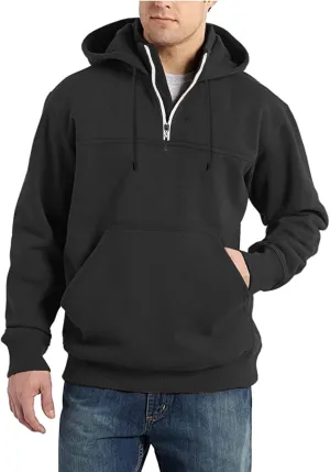 Hoodie Mens 1/4 Zip Sweatshirts Casual Long Sleeve Classic Drawstring Pullover Tops Loose Sports Jacket with Pocket