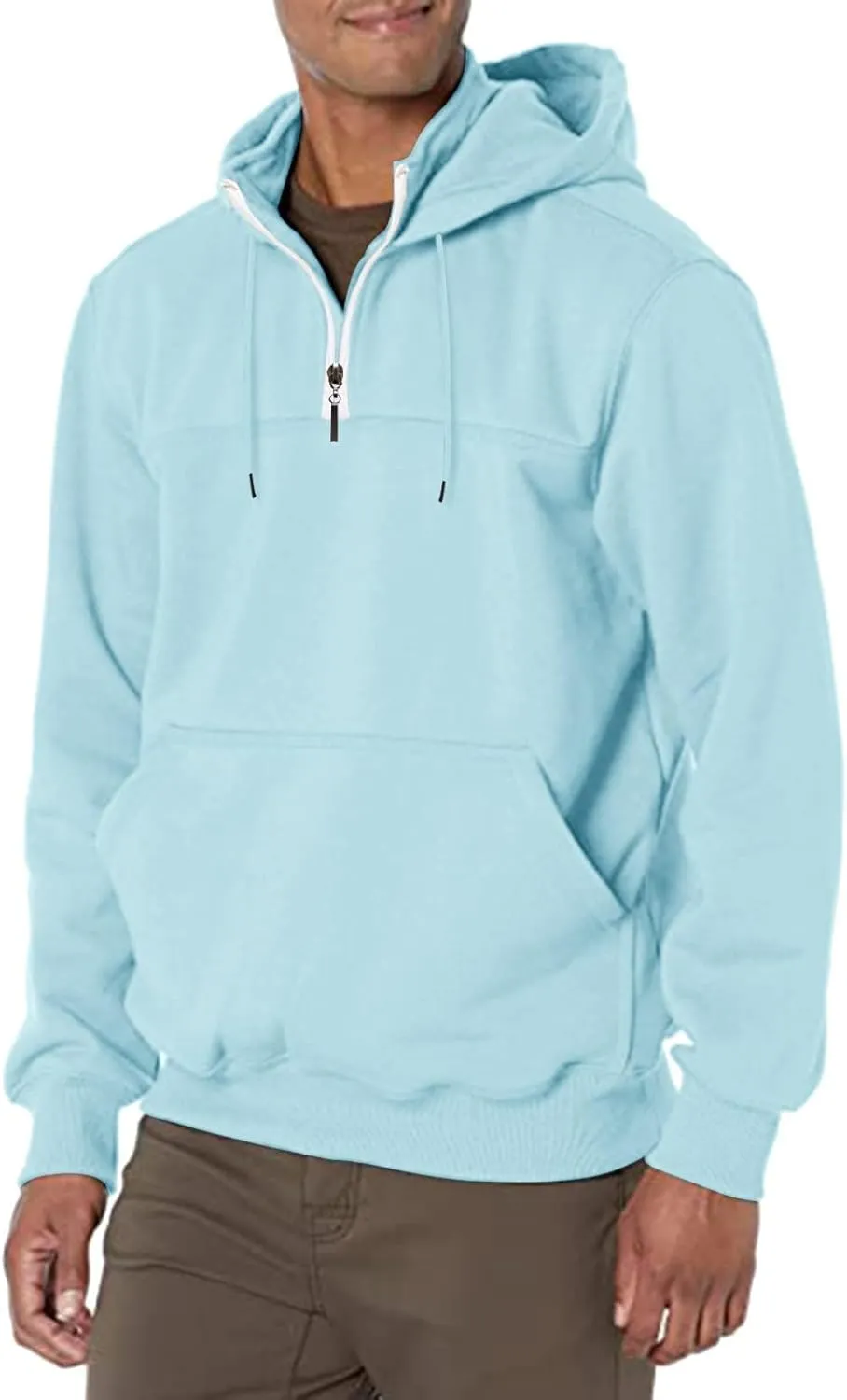 Hoodie Mens 1/4 Zip Sweatshirts Casual Long Sleeve Classic Drawstring Pullover Tops Loose Sports Jacket with Pocket