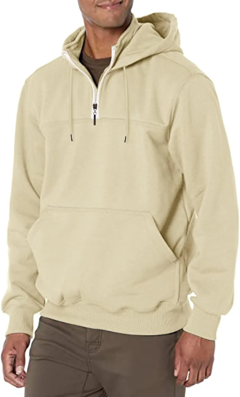 Hoodie Mens 1/4 Zip Sweatshirts Casual Long Sleeve Classic Drawstring Pullover Tops Loose Sports Jacket with Pocket