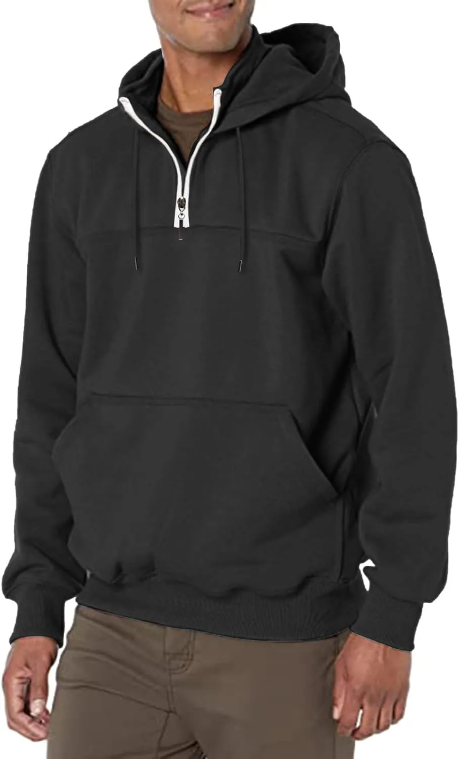 Hoodie Mens 1/4 Zip Sweatshirts Casual Long Sleeve Classic Drawstring Pullover Tops Loose Sports Jacket with Pocket