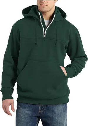 Hoodie Mens 1/4 Zip Sweatshirts Casual Long Sleeve Classic Drawstring Pullover Tops Loose Sports Jacket with Pocket