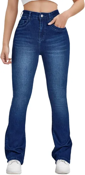 HXHYQKP Women's Bell Bottom Jeans Elastic Flared Jeans/Skinny Ripped Jeans Stretch Distressed Destroyed Denim Pants