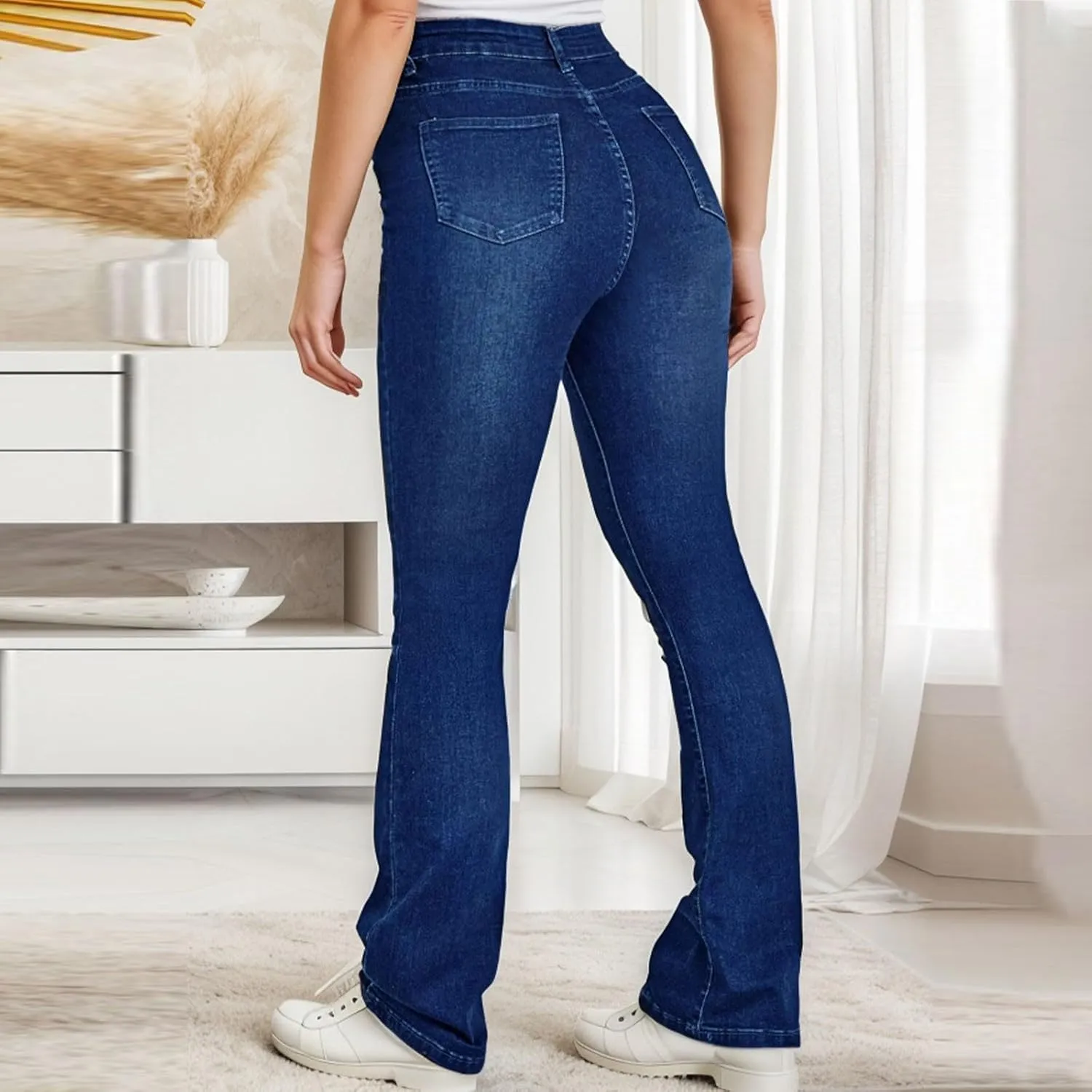 HXHYQKP Women's Bell Bottom Jeans Elastic Flared Jeans/Skinny Ripped Jeans Stretch Distressed Destroyed Denim Pants