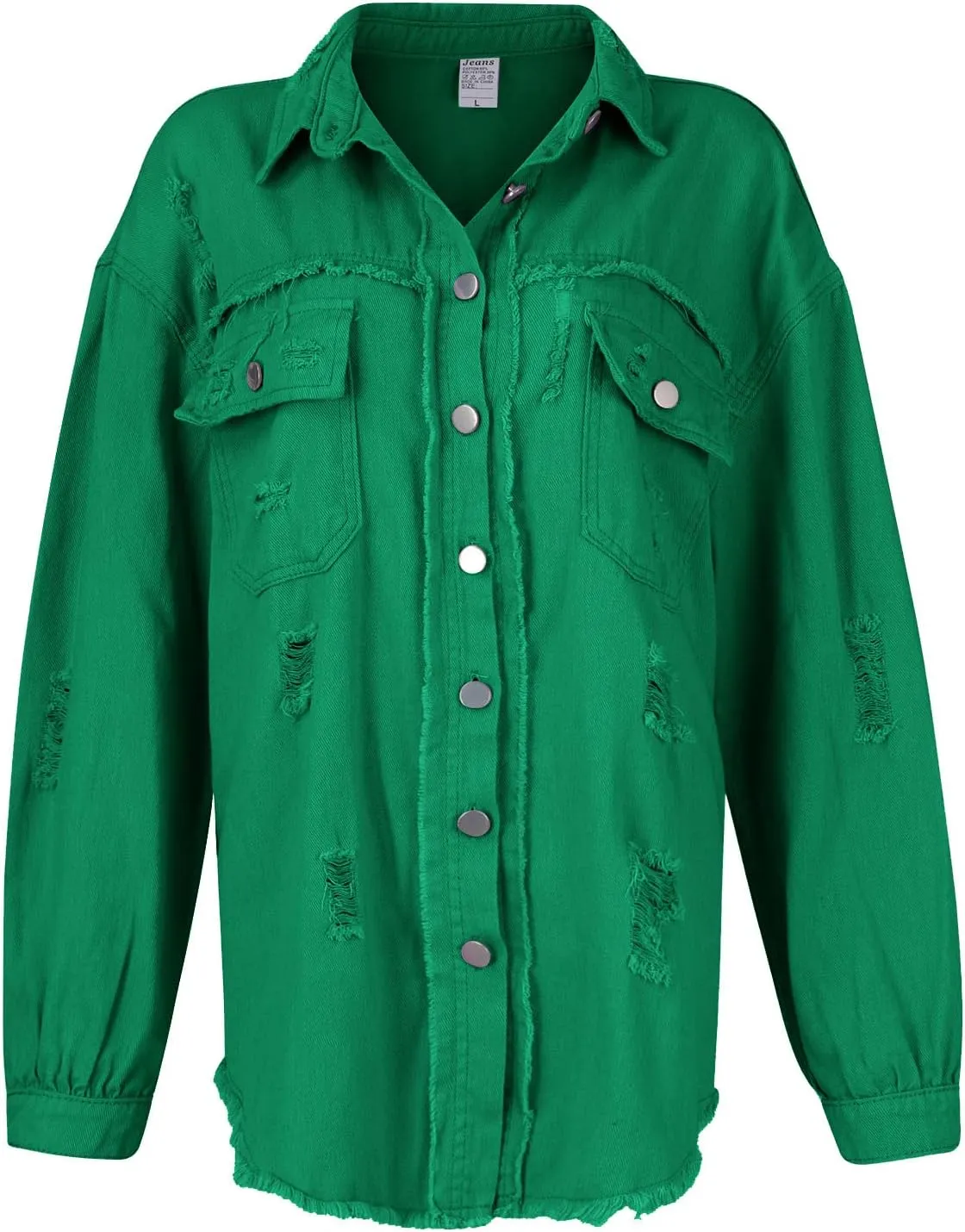 Jean Jacket Women,2024 Trendy Classic Lapel Button Down Up Frayed Hem Shacket Long Sleeve Distresse Trucker Coats