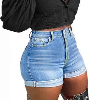 Jean Shorts Womens Casual High Waisted Cuffed Denim Shorts Booty Stretchy Cute Y2k Jorts with Pockets