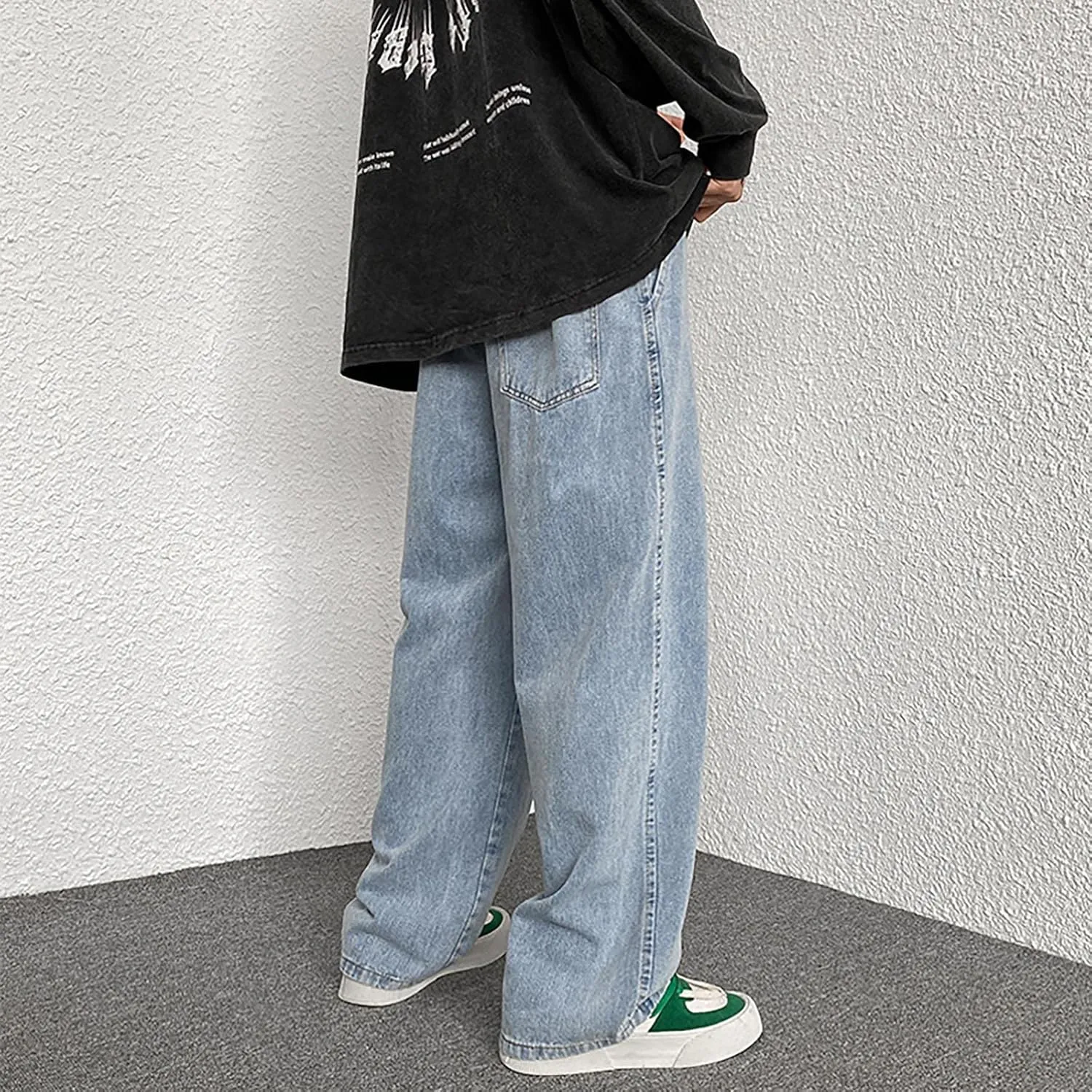 Jeans for Men Relaxed Fit Trousers Pure Colour Jean with Zipper Pocket Jean Trouser Solid Fashion Loose Wide Men's