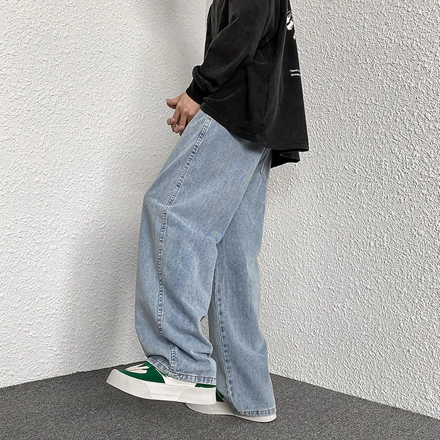 Jeans for Men Relaxed Fit Trousers Pure Colour Jean with Zipper Pocket Jean Trouser Solid Fashion Loose Wide Men's