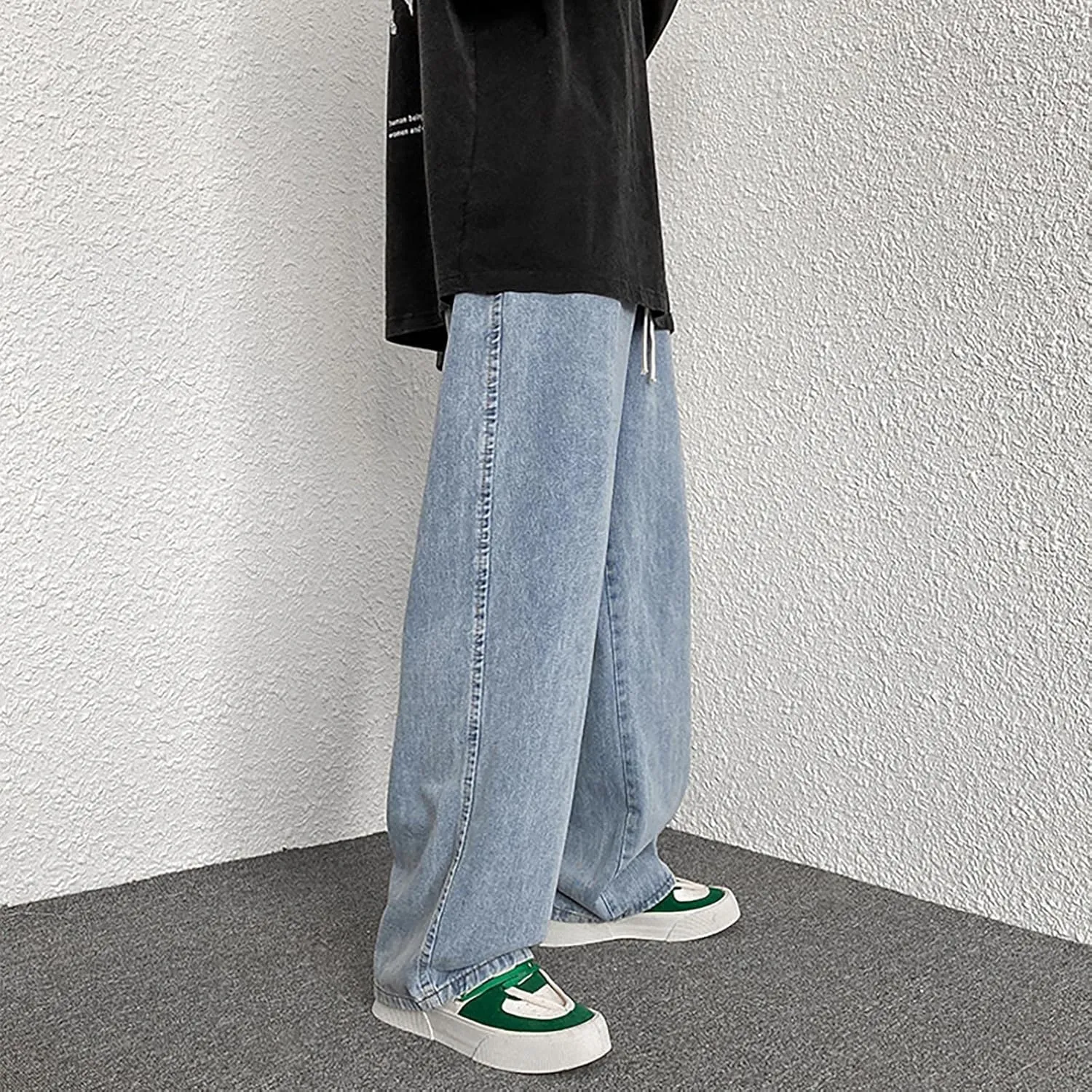 Jeans for Men Relaxed Fit Trousers Pure Colour Jean with Zipper Pocket Jean Trouser Solid Fashion Loose Wide Men's