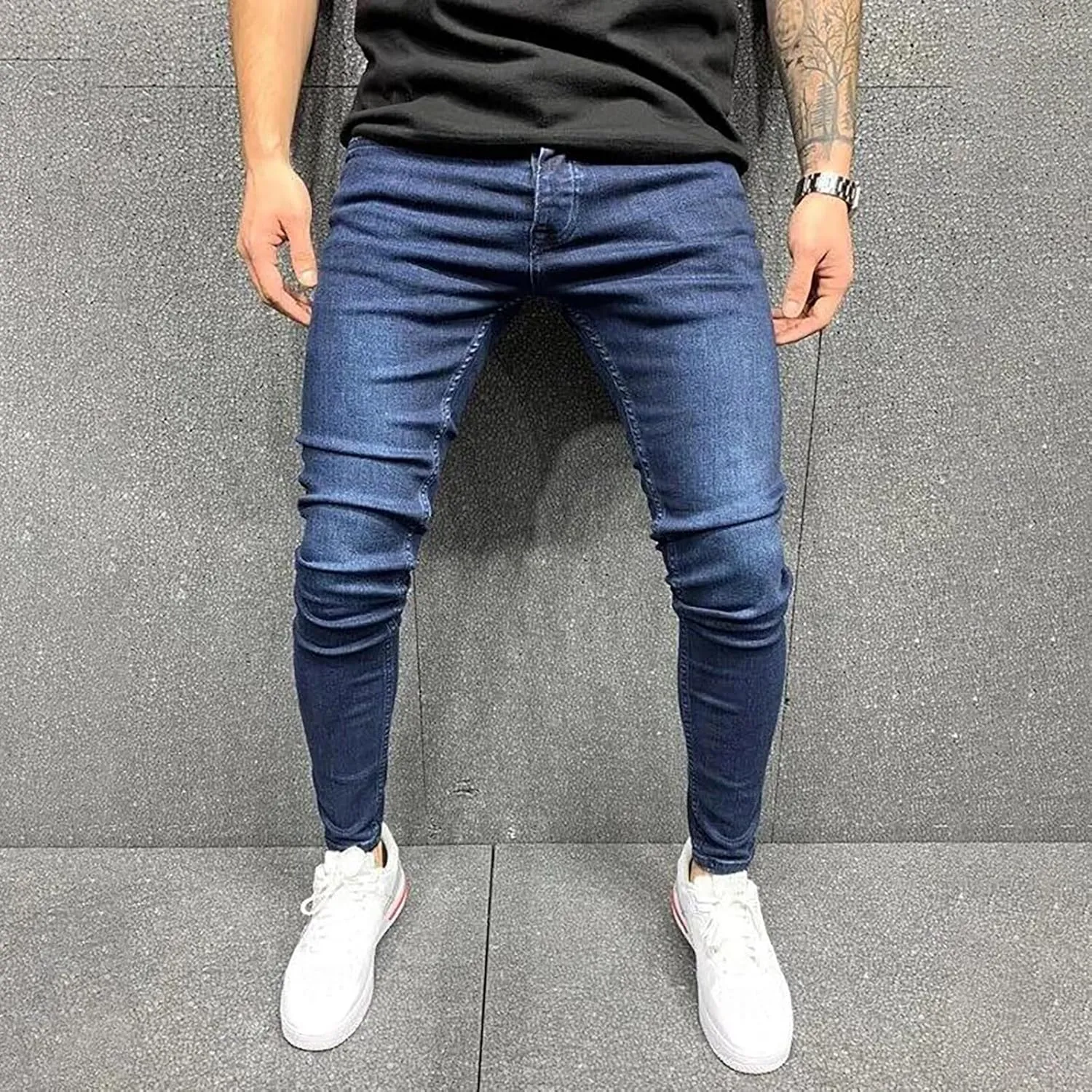 Jeans for Men Stretch Fit High Waisted Jeans Harem Joggers Pants Fashion Trousers Classic 5 Pocket Streetwear