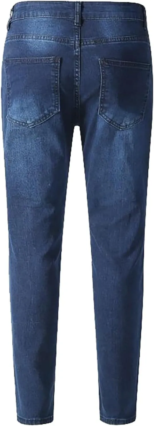 Jeans for Men Stretch Fit High Waisted Jeans Harem Joggers Pants Fashion Trousers Classic 5 Pocket Streetwear