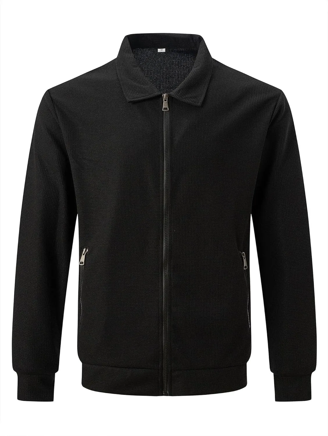 JEKE-DG Men's Casual Lapel Waffle Jacket Lightweight Slim Fit Solid Jackets Full Zip Long Sleeve Jacket Coat